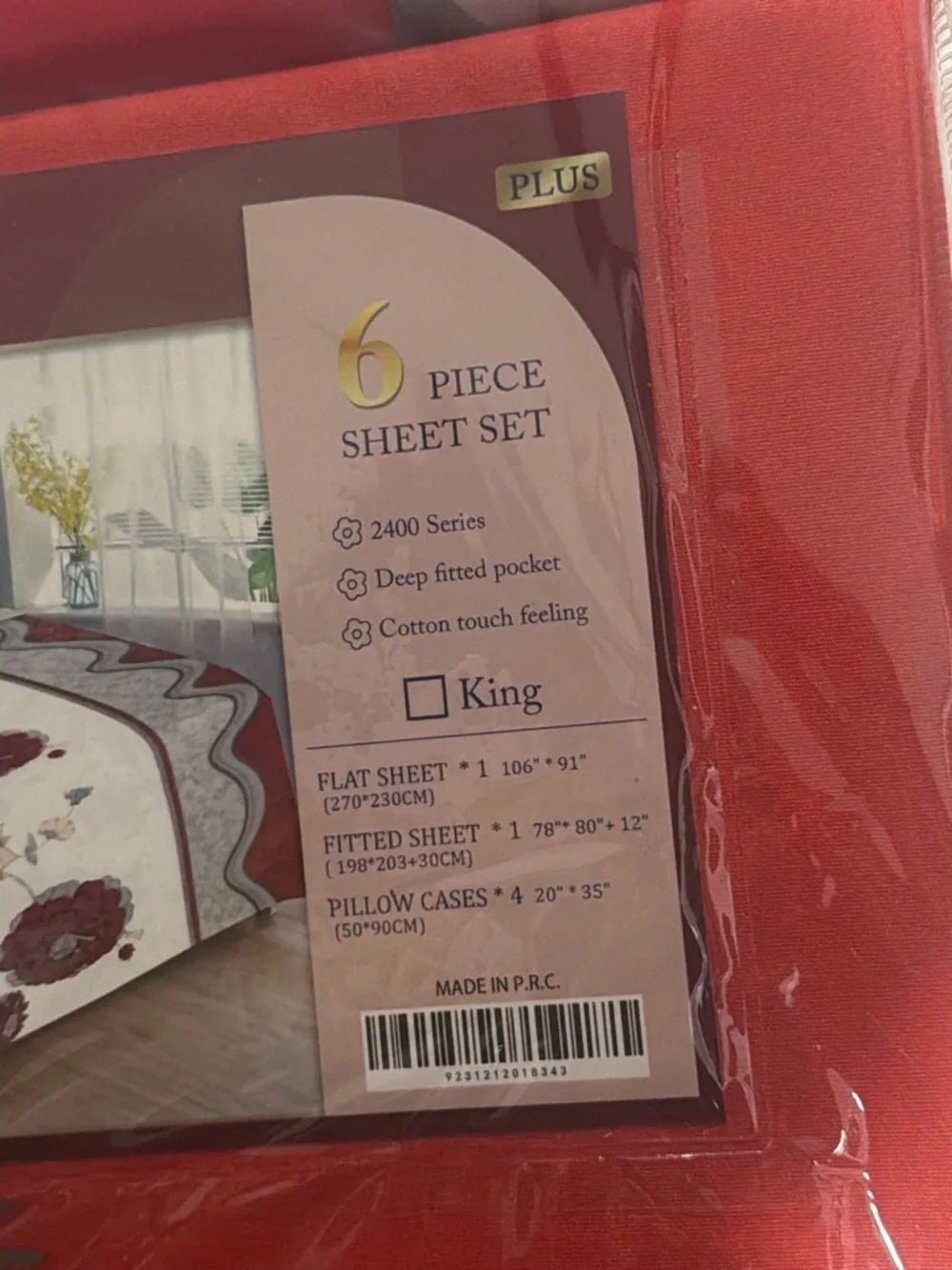 King Size 6-Piece Sheet Set in Red and White